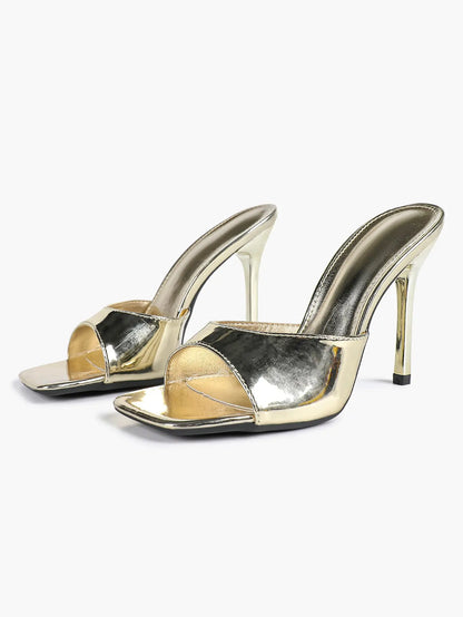 Women's Kitten Heels for Square Toe Open Toe Backless Mule Heels Stiletto Sandals 4.13 Inch YISHIFAN