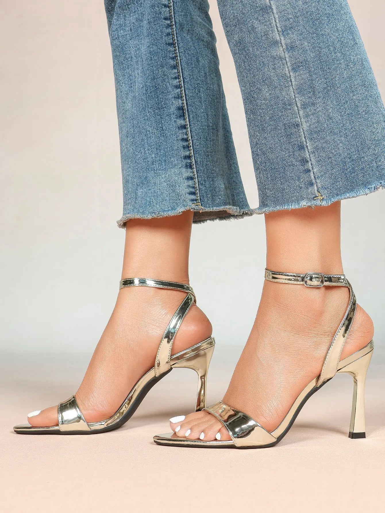 Women's Light Golden Kitten Open Toe Cross Strap High-Heel Sandals Wedding Party Dress Shoes YISHIFAN