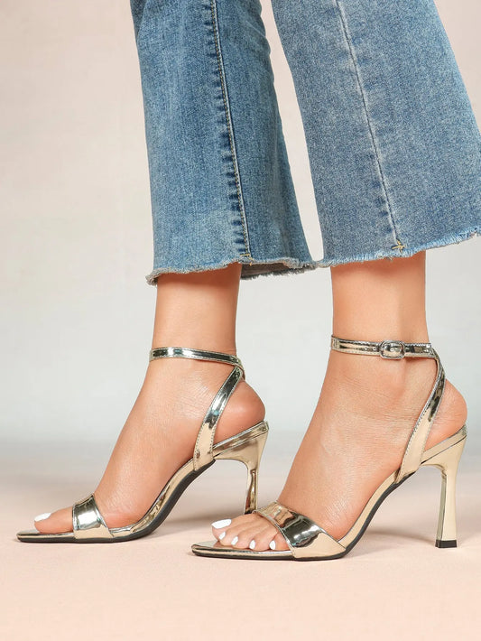 Women's Light Golden Kitten Open Toe Cross Strap High-Heel Sandals Wedding Party Dress Shoes YISHIFAN