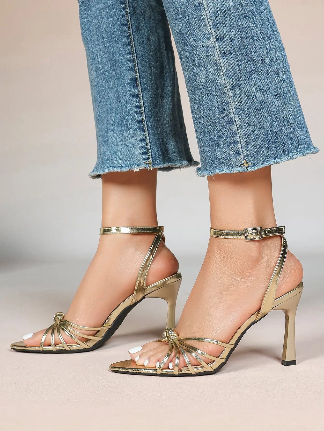 Women's Black Stiletto Heels 3.54 Inch Crisscross Strap Sandals Wedding Party Evening Dress Shoes YISHIFAN