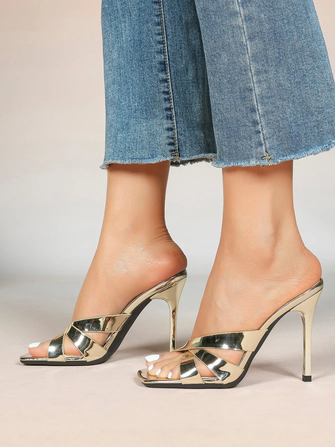 Women's Heeled Open Toe Sandals Square Toe Shoes Dress Wedding Office Shoes YISHIFAN