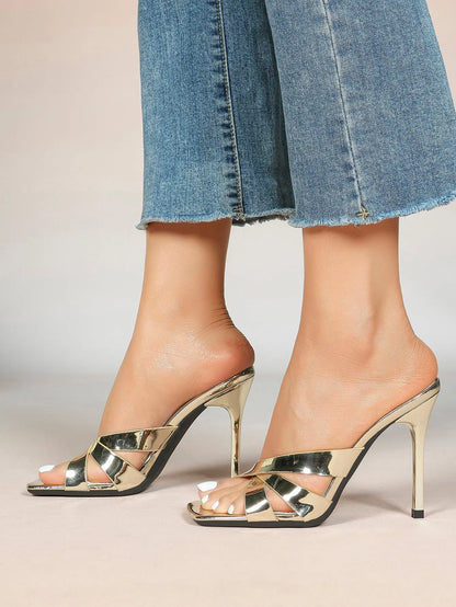 Women's Heeled Open Toe Sandals Square Toe Shoes Dress Wedding Office Shoes YISHIFAN