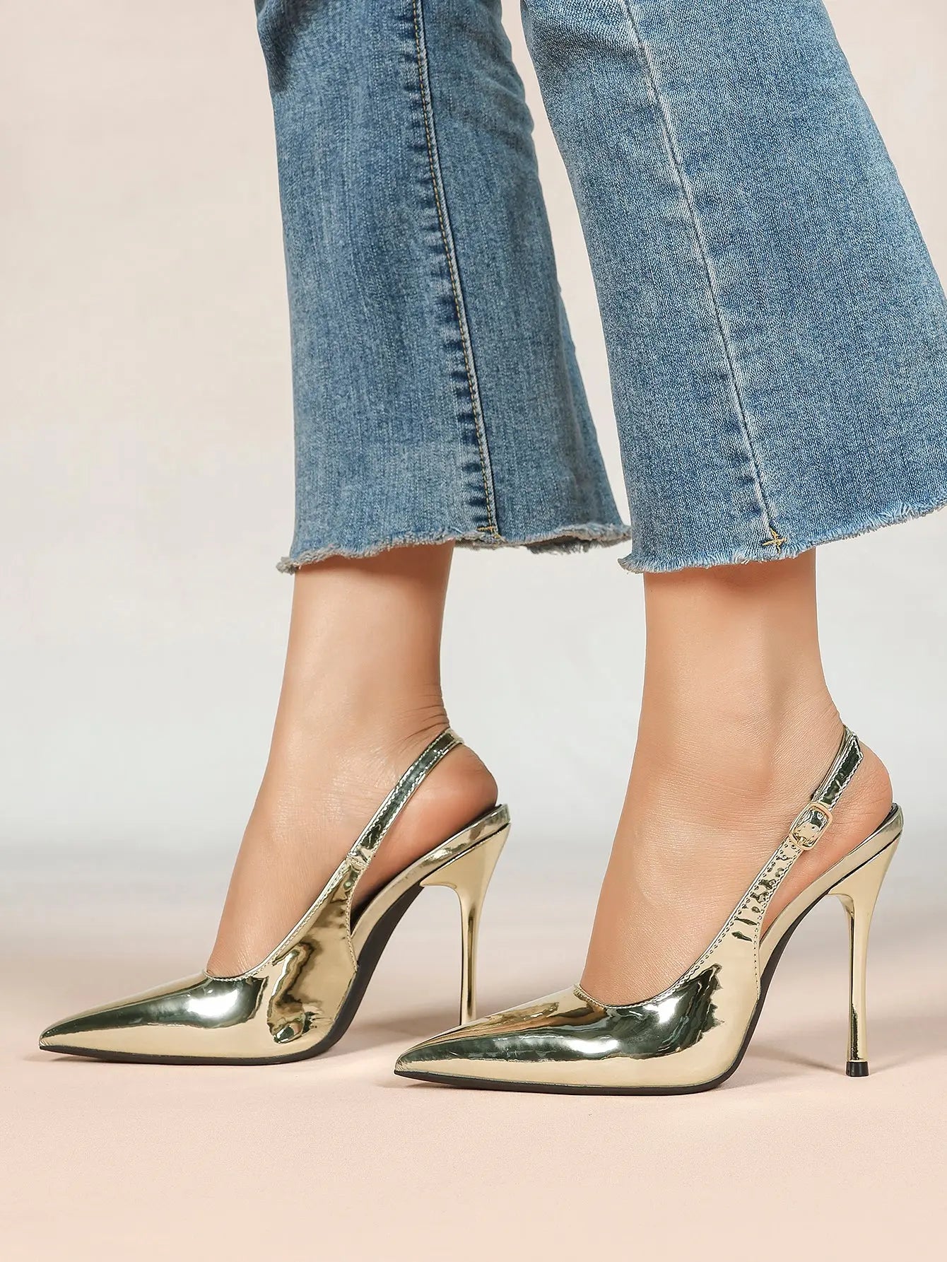 Women's Metallic Slingback Stiletto Pointed Toe with 4.13 Inch heel for Wedding Party Shoes YISHIFAN