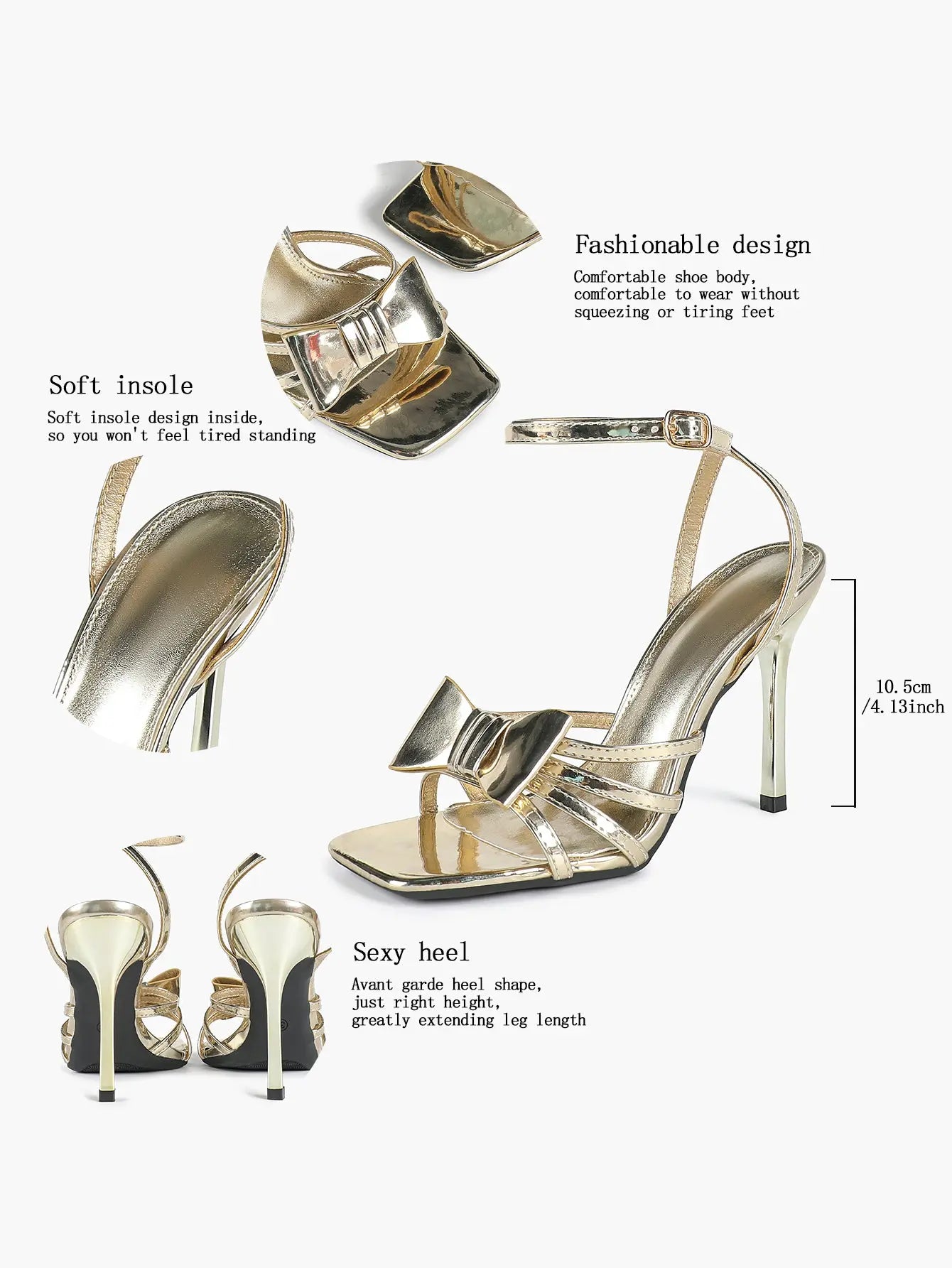 Women's Metallic Silver Open Toe Square Stiletto Sandals Galaxy Bowknot with Ankle Strap for Any Formal Scene YISHIFAN
