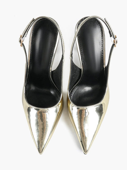 Women's Metallic Slingback Stiletto Pointed Toe with 4.13 Inch heel for Wedding Party Shoes YISHIFAN