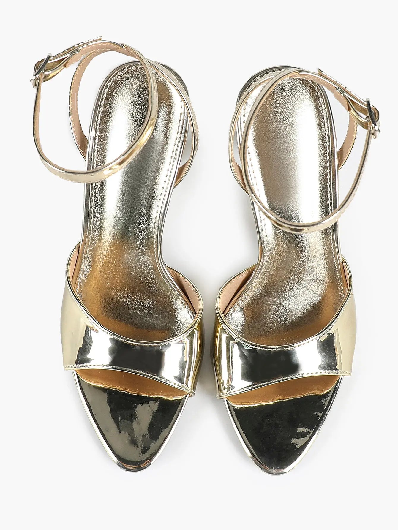 Women's Metallic Gloss Opened Pointed Toe Ankle Strap Stiletto Sandals Avant-Garde Heel for Party Casual YISHIFAN