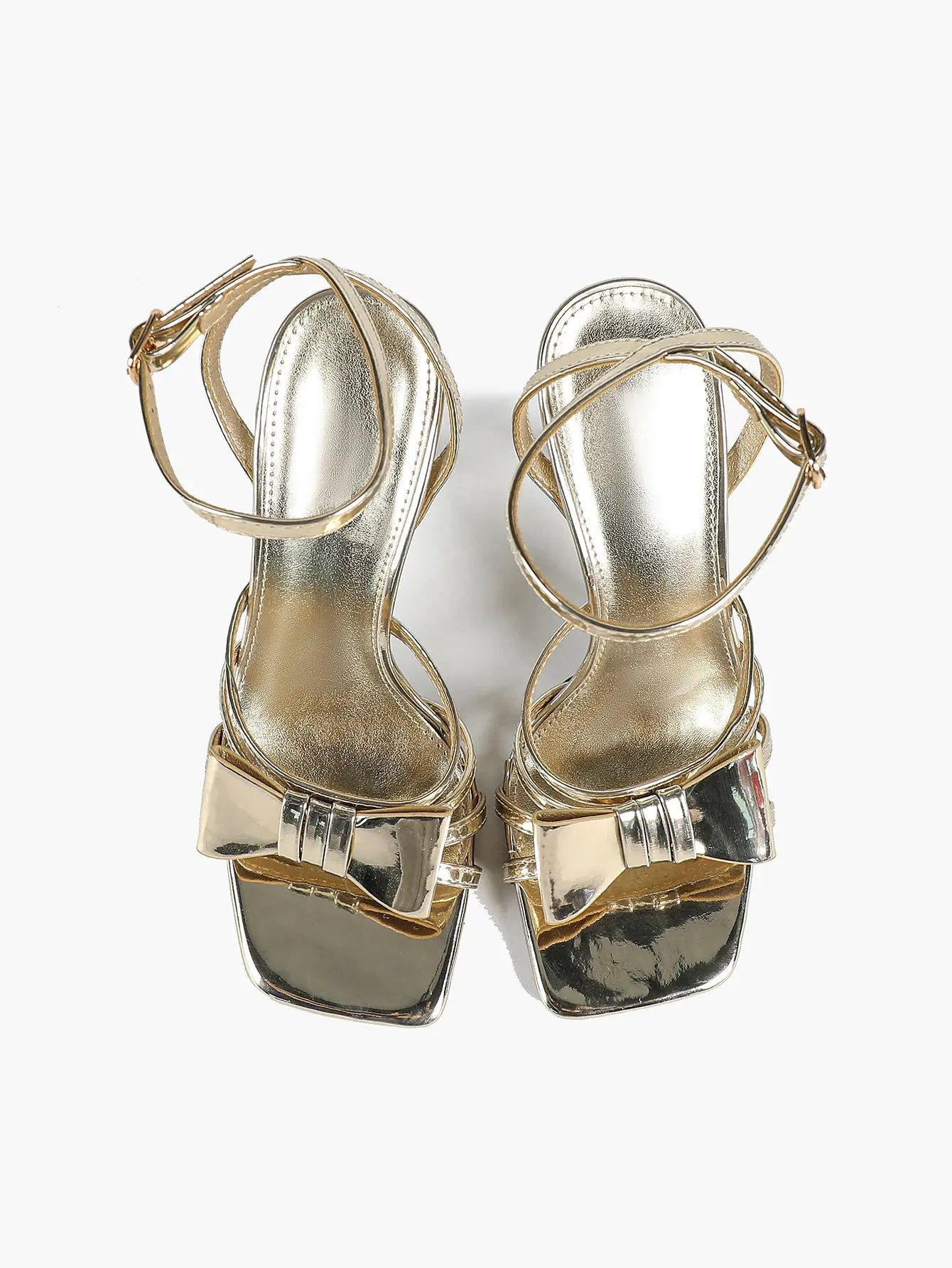 Women's Metallic Silver Open Toe Square Stiletto Sandals Galaxy Bowknot with Ankle Strap for Any Formal Scene YISHIFAN