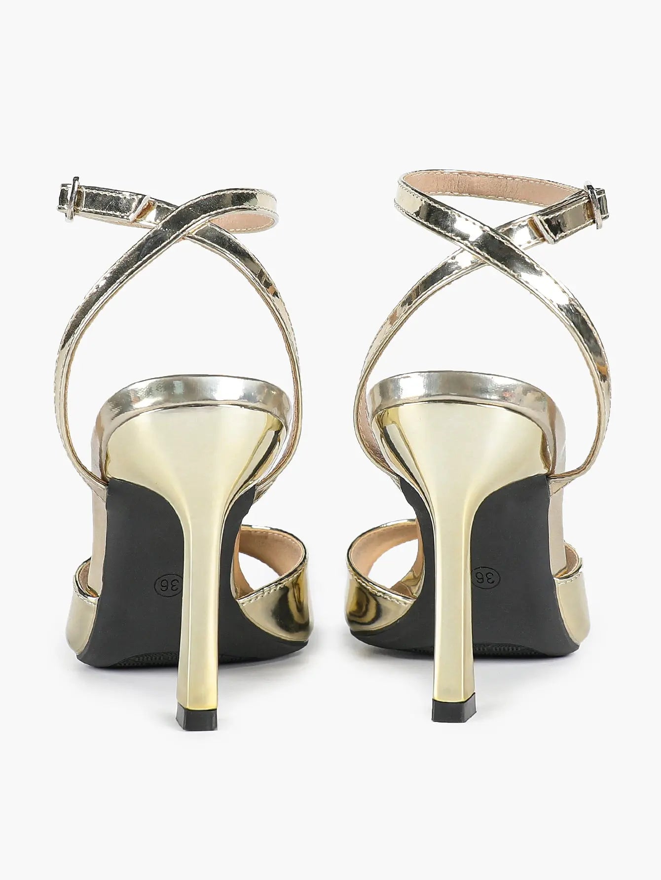 Women's Metallic Gloss Opened Pointed Toe Ankle Strap Stiletto Sandals Avant-Garde Heel for Party Casual YISHIFAN