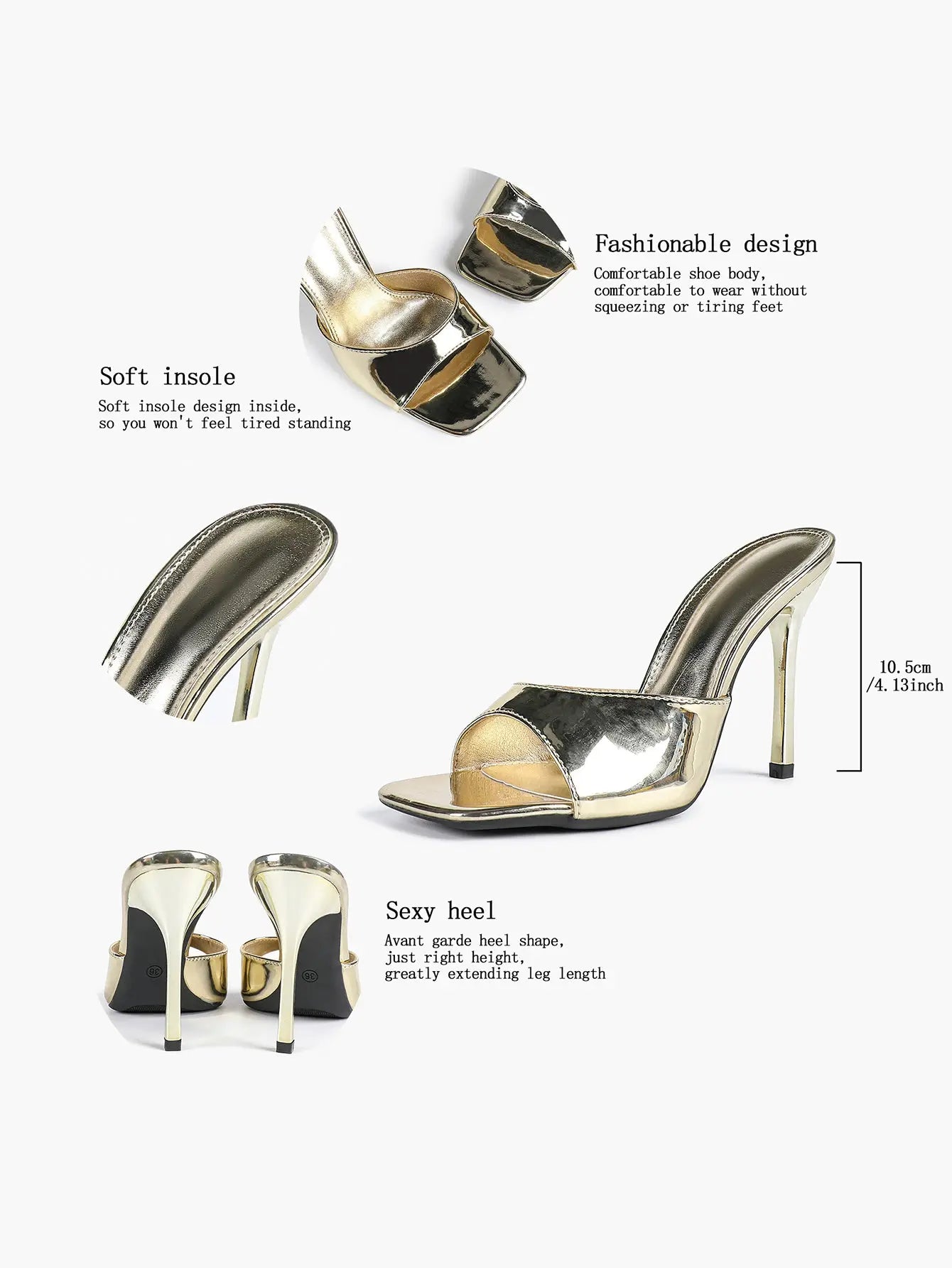 Women's Kitten Heels for Square Toe Open Toe Backless Mule Heels Stiletto Sandals 4.13 Inch YISHIFAN
