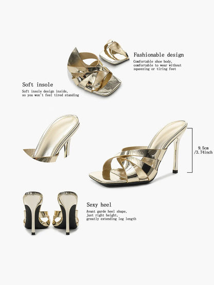 Women's Heeled Open Toe Sandals Square Toe Shoes Dress Wedding Office Shoes YISHIFAN