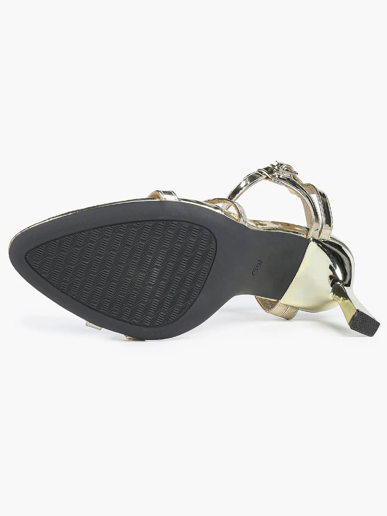 Women's Metallic Gold T-Strap Multi-Strap Stiletto Sandals Stiletto Heel for Party Office Shoes YISHIFAN