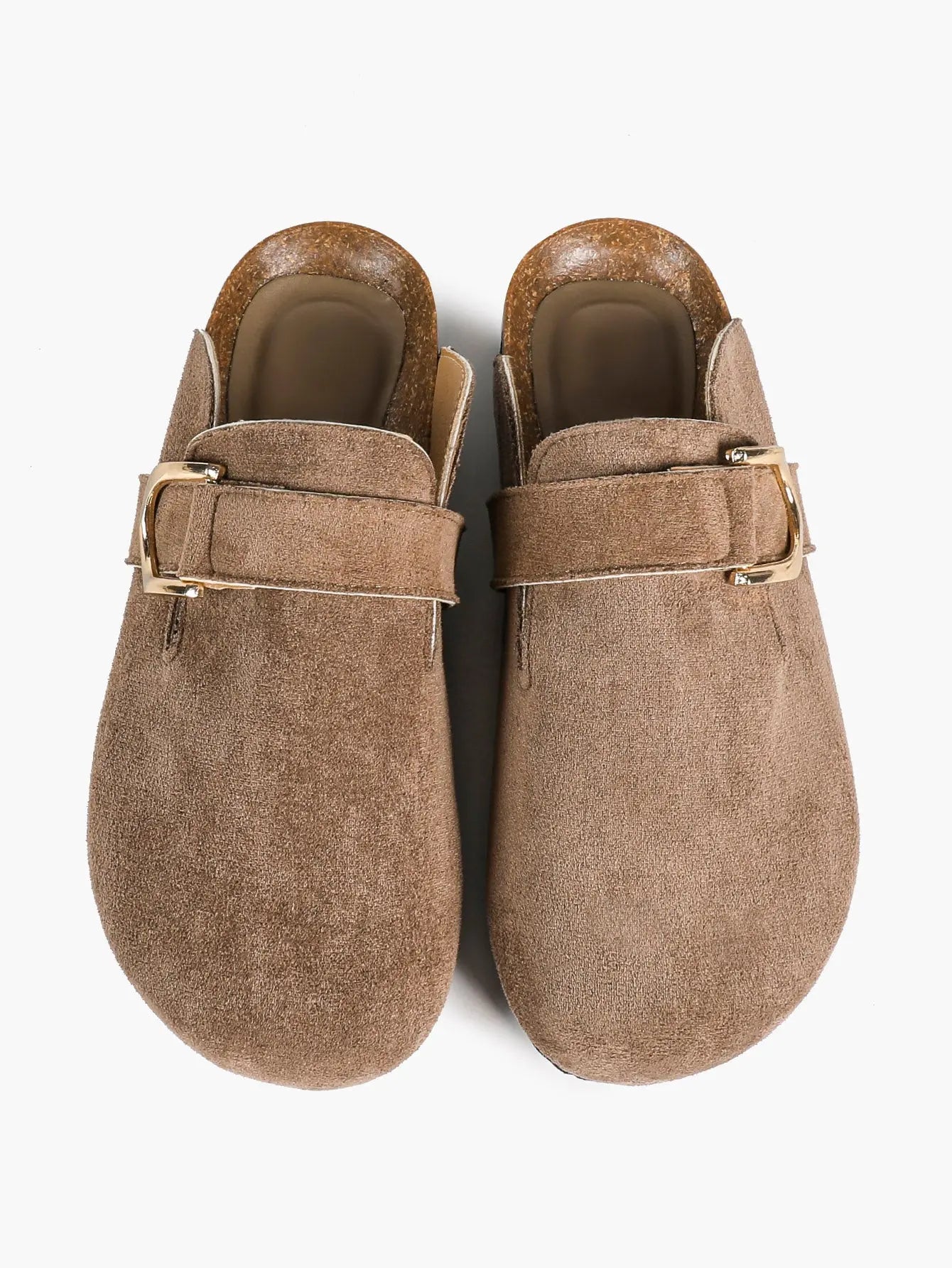 Light Brown Distressed Suede Oversized D-Ring Boston Clogs – Women's Cork Platform Closed Toe Mule YISHIFAN