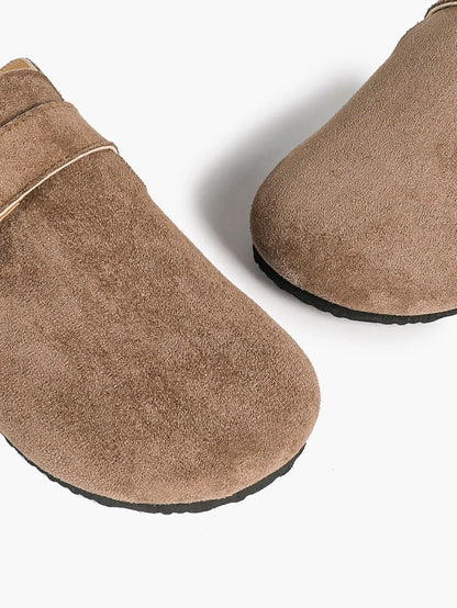 Light Brown Distressed Suede Oversized D-Ring Boston Clogs – Women's Cork Platform Closed Toe Mule YISHIFAN