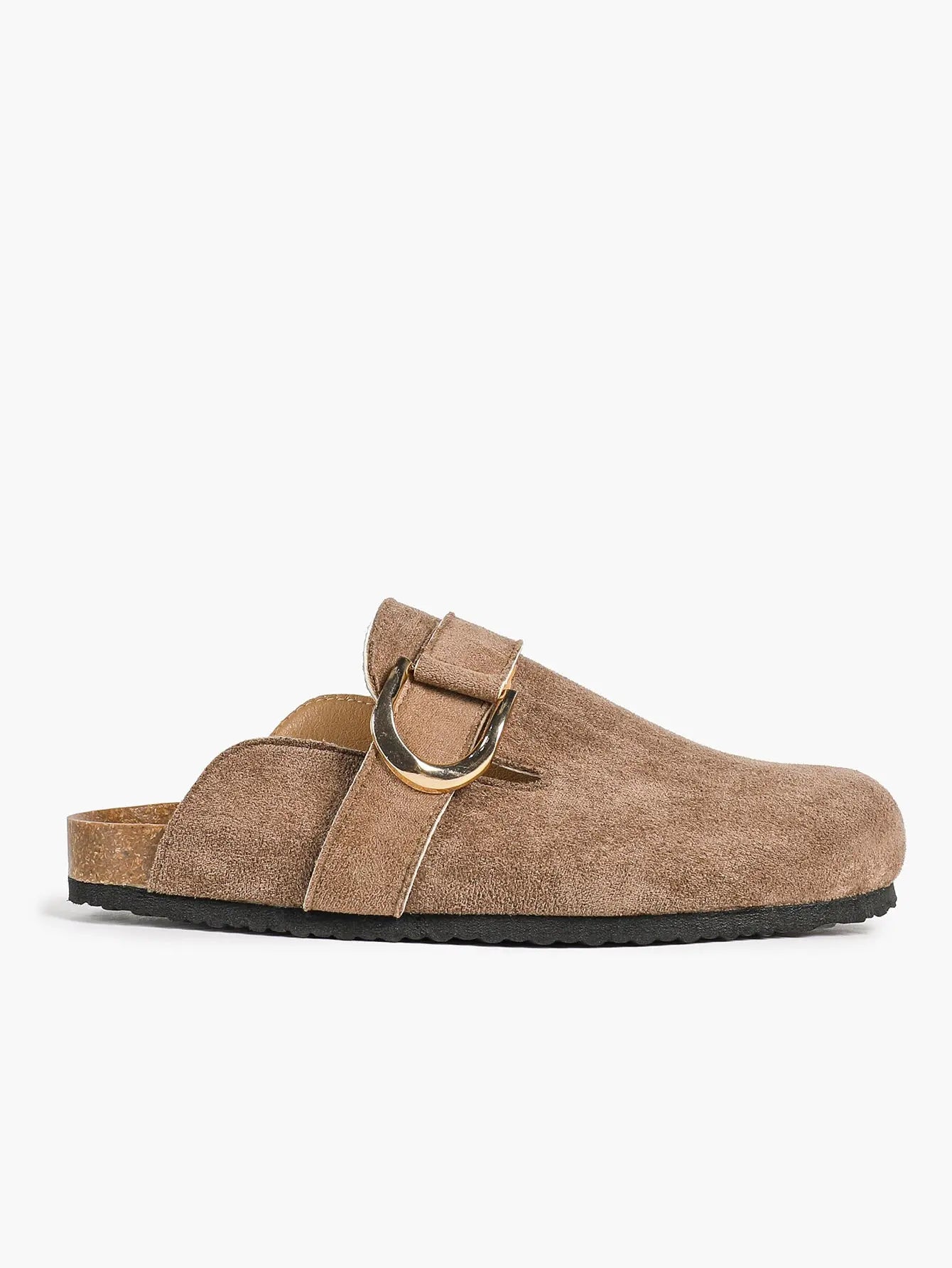 Light Brown Distressed Suede Oversized D-Ring Boston Clogs – Women's Cork Platform Closed Toe Mule YISHIFAN