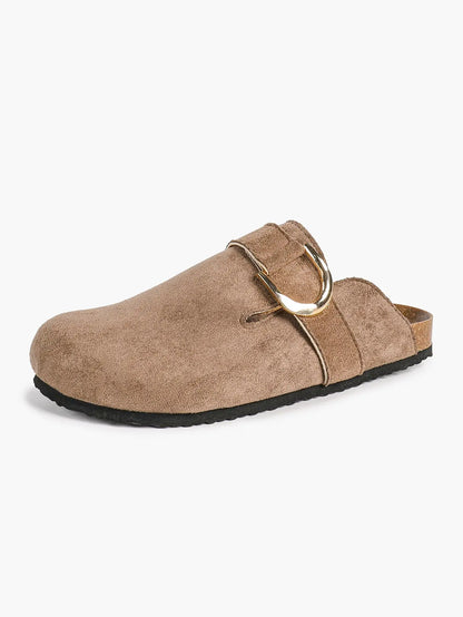 Light Brown Distressed Suede Oversized D-Ring Boston Clogs – Women's Cork Platform Closed Toe Mule YISHIFAN