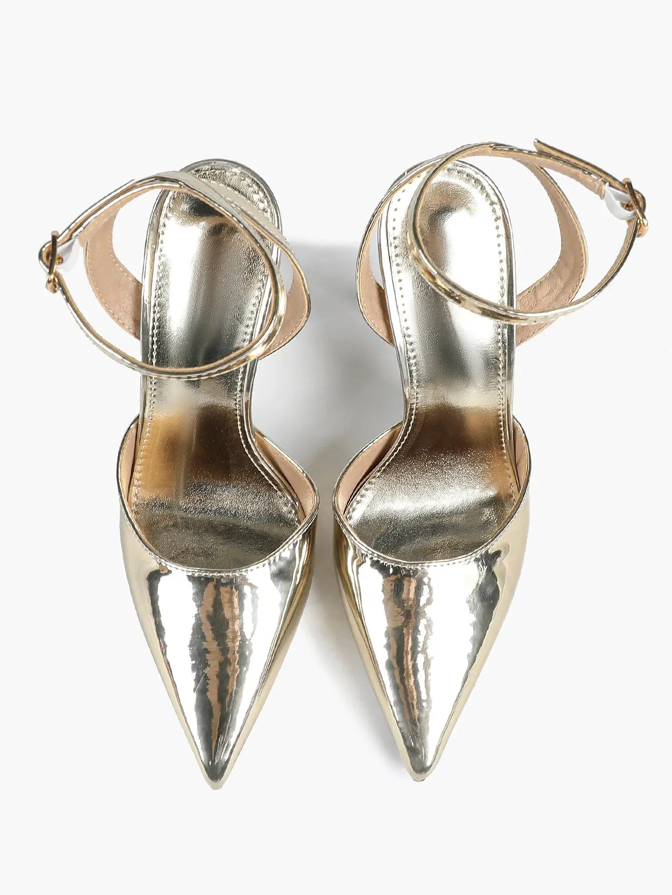 Women's Metallic Gloss Pointed Toe Adjustable Ankle Strap Heels Slingback Heel for Party Wedding Evening Club YISHIFAN