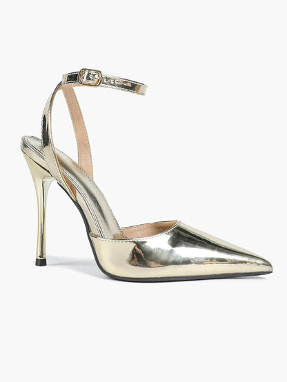 Women's Metallic Gloss Pointed Toe Adjustable Ankle Strap Heels Slingback Heel for Party Wedding Evening Club YISHIFAN