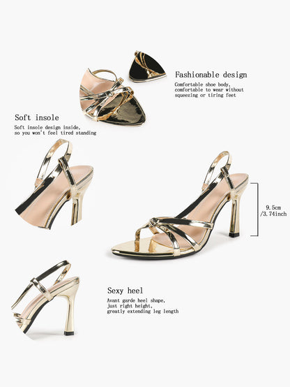 Women's Gold Metallic Pointed Toe Knotted Stiletto Sandals Slingback Party Club Shoes