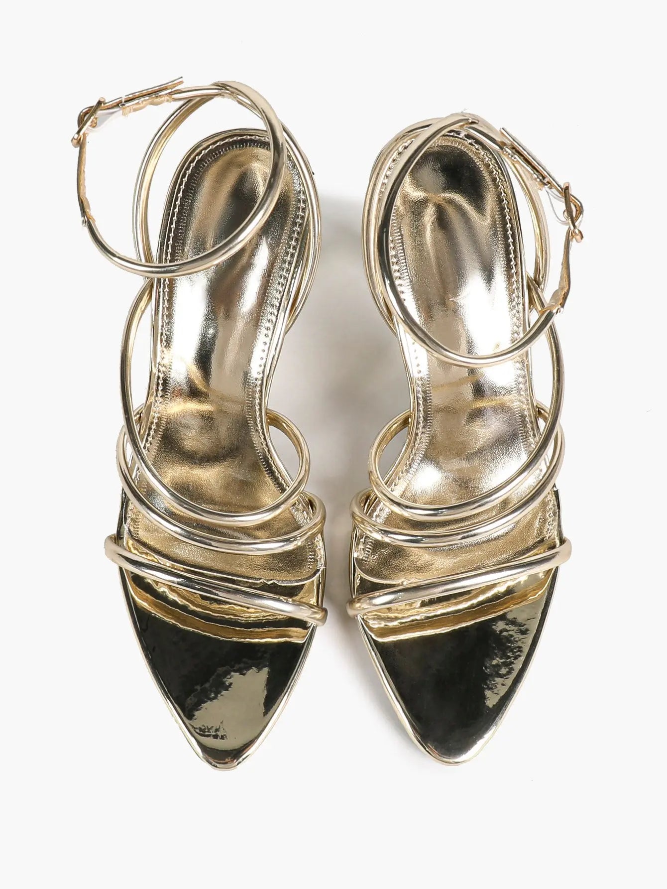 Women's Light Gold Multi-Strap High Heel Sandals Open Toe Ankle Wrap Stiletto with Buckle YISHIFAN