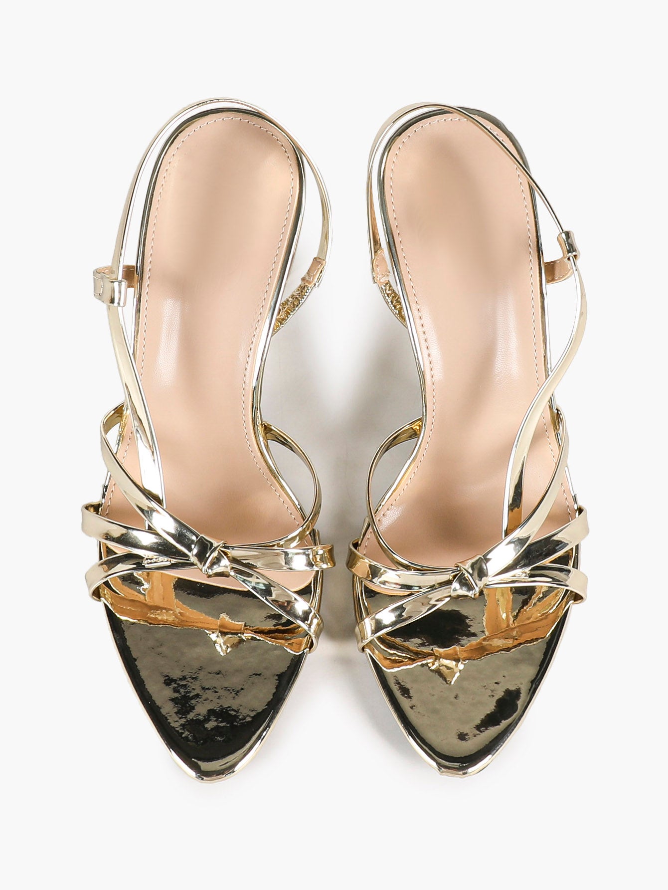 Women's Gold Metallic Pointed Toe Knotted Stiletto Sandals Slingback Party Club Shoes