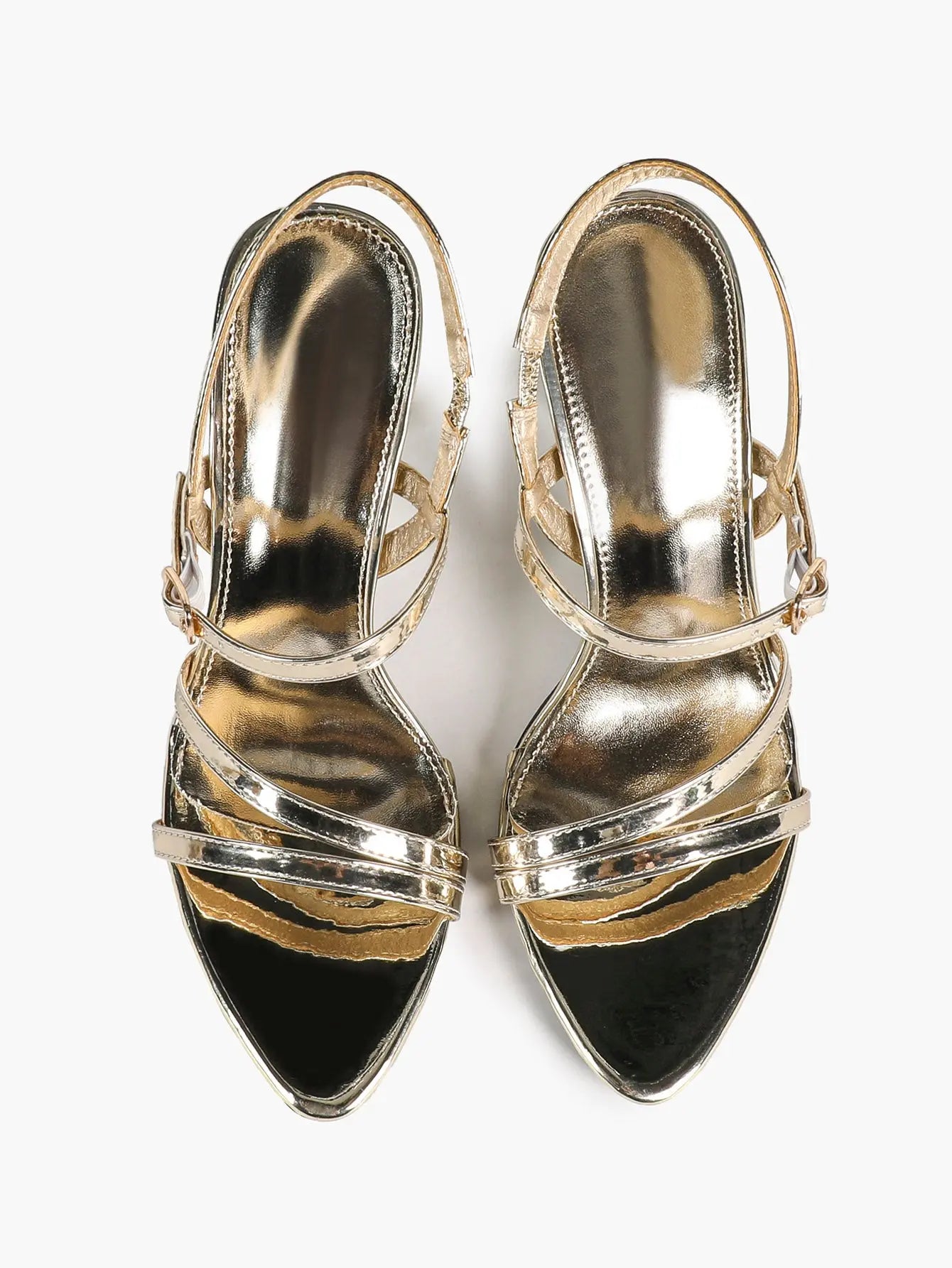 Women's Metallic Gold Strappy High Heel Sandals Open Toe Slingback Stiletto with Ankle Buckle YISHIFAN
