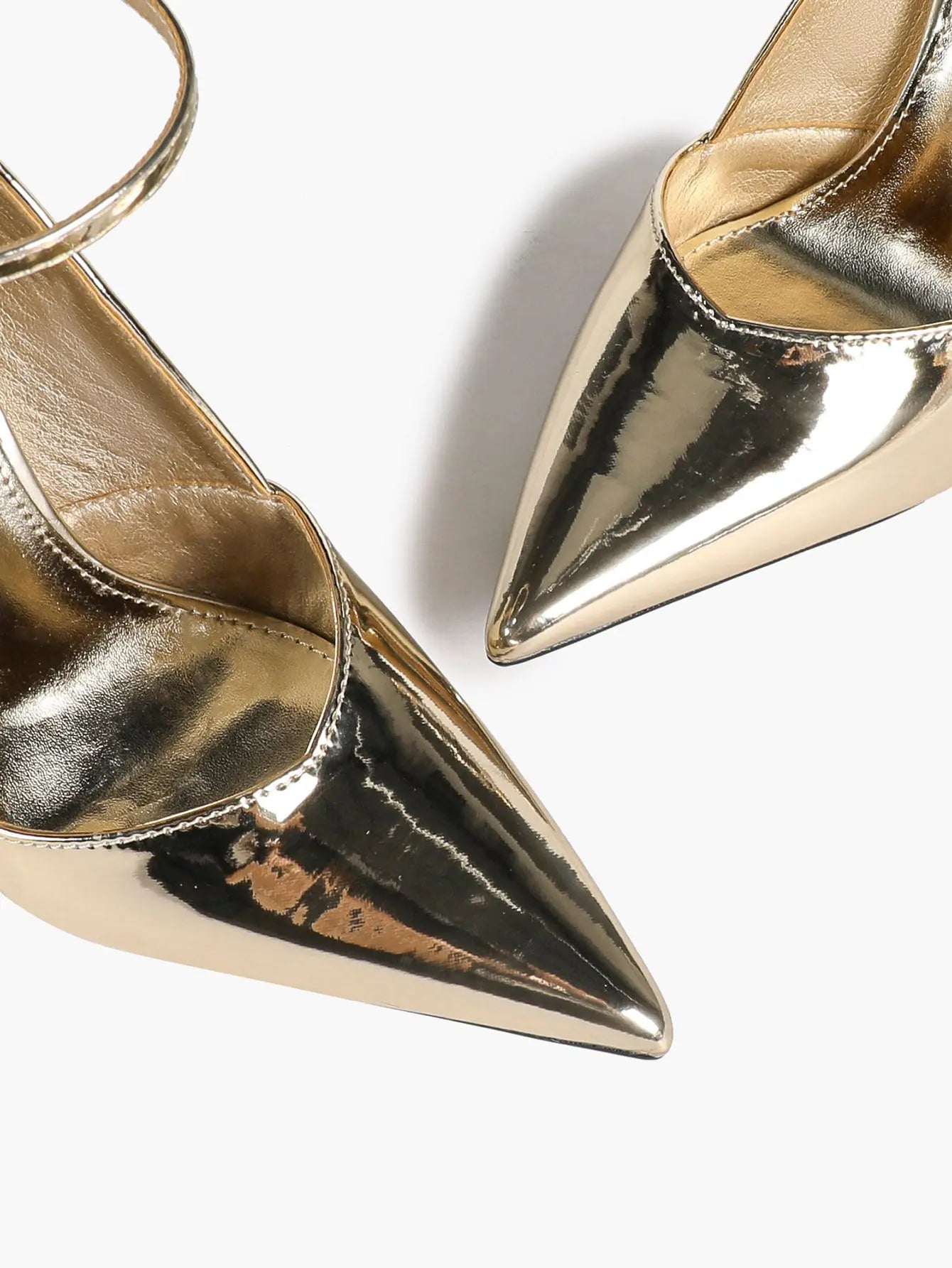 Women's Metallic Light Gold Pointed Toe Ankle Strap Slingback Pumps Stiletto High Heels 10.5CM Dress Shoes YISHIFAN