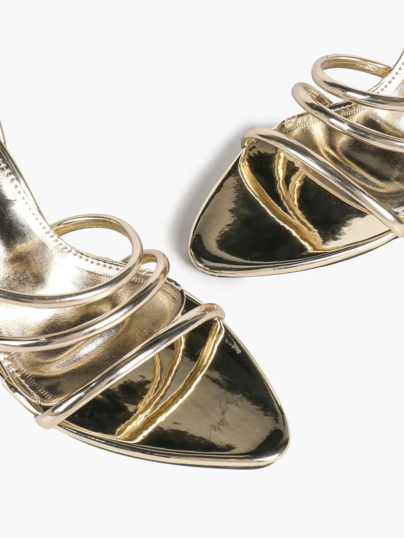 Women's Light Gold Multi-Strap High Heel Sandals Open Toe Ankle Wrap Stiletto with Buckle YISHIFAN