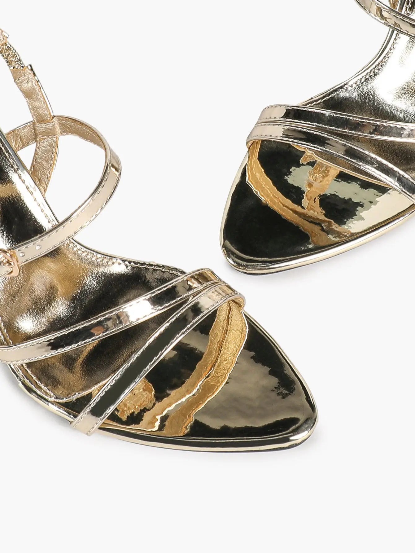 Women's Metallic Gold Strappy High Heel Sandals Open Toe Slingback Stiletto with Ankle Buckle YISHIFAN