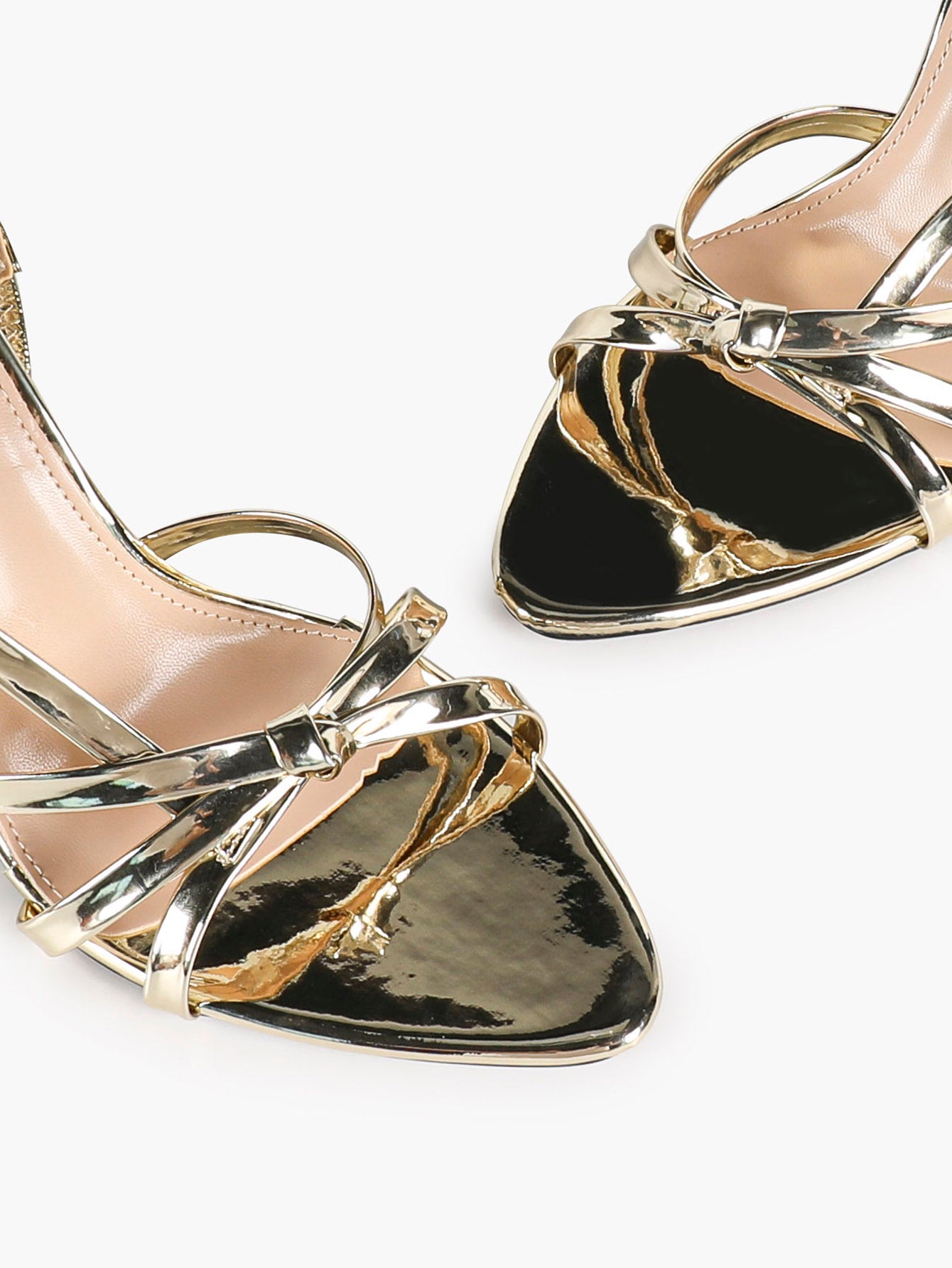 Women's Gold Metallic Pointed Toe Knotted Stiletto Sandals Slingback Party Club Shoes