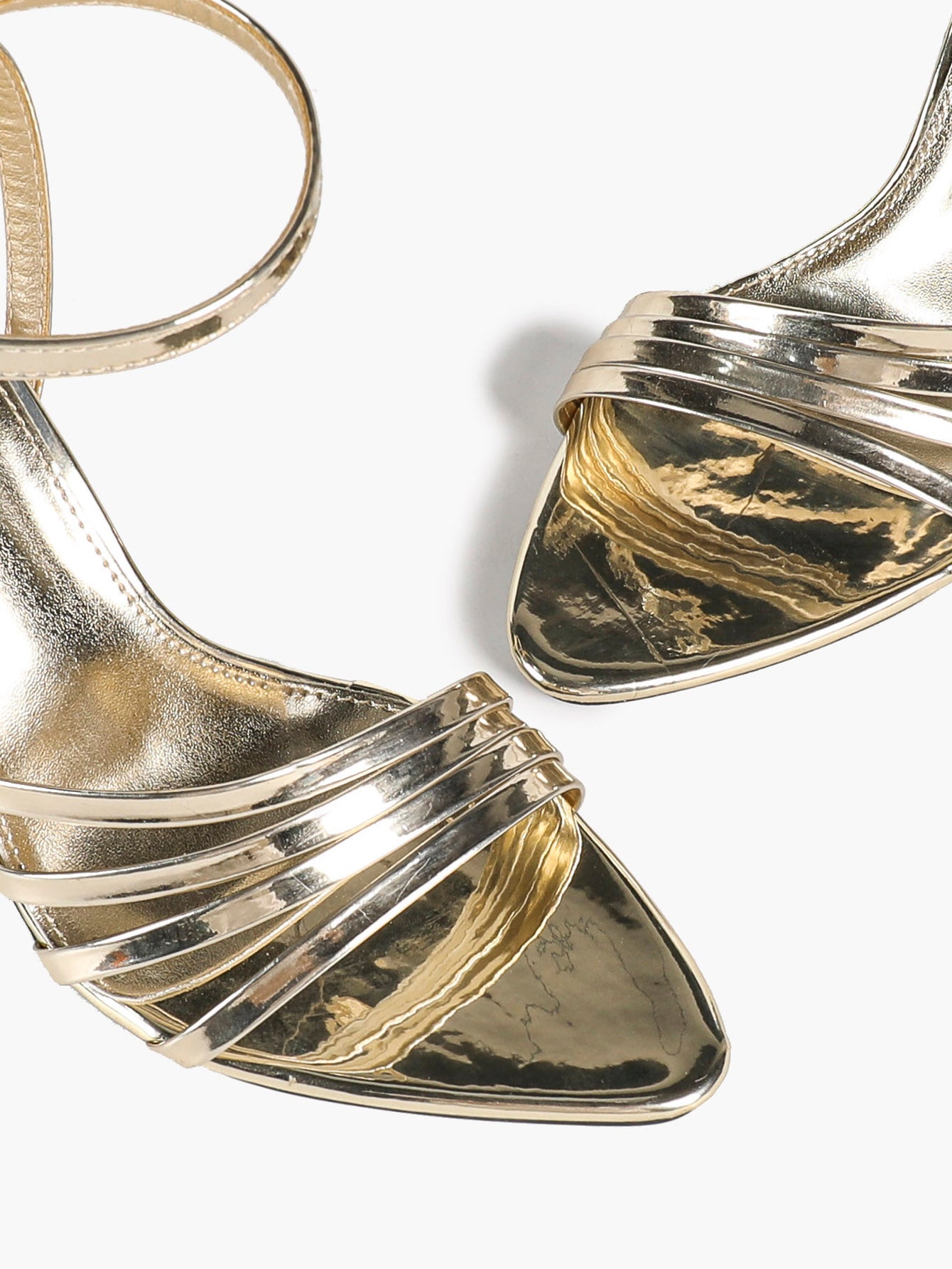 Champagne Gold Multi-Strap Stilettos Pointed Open Toe Ankle Buckle Sandals Layered Straps Elegant Party Shoes