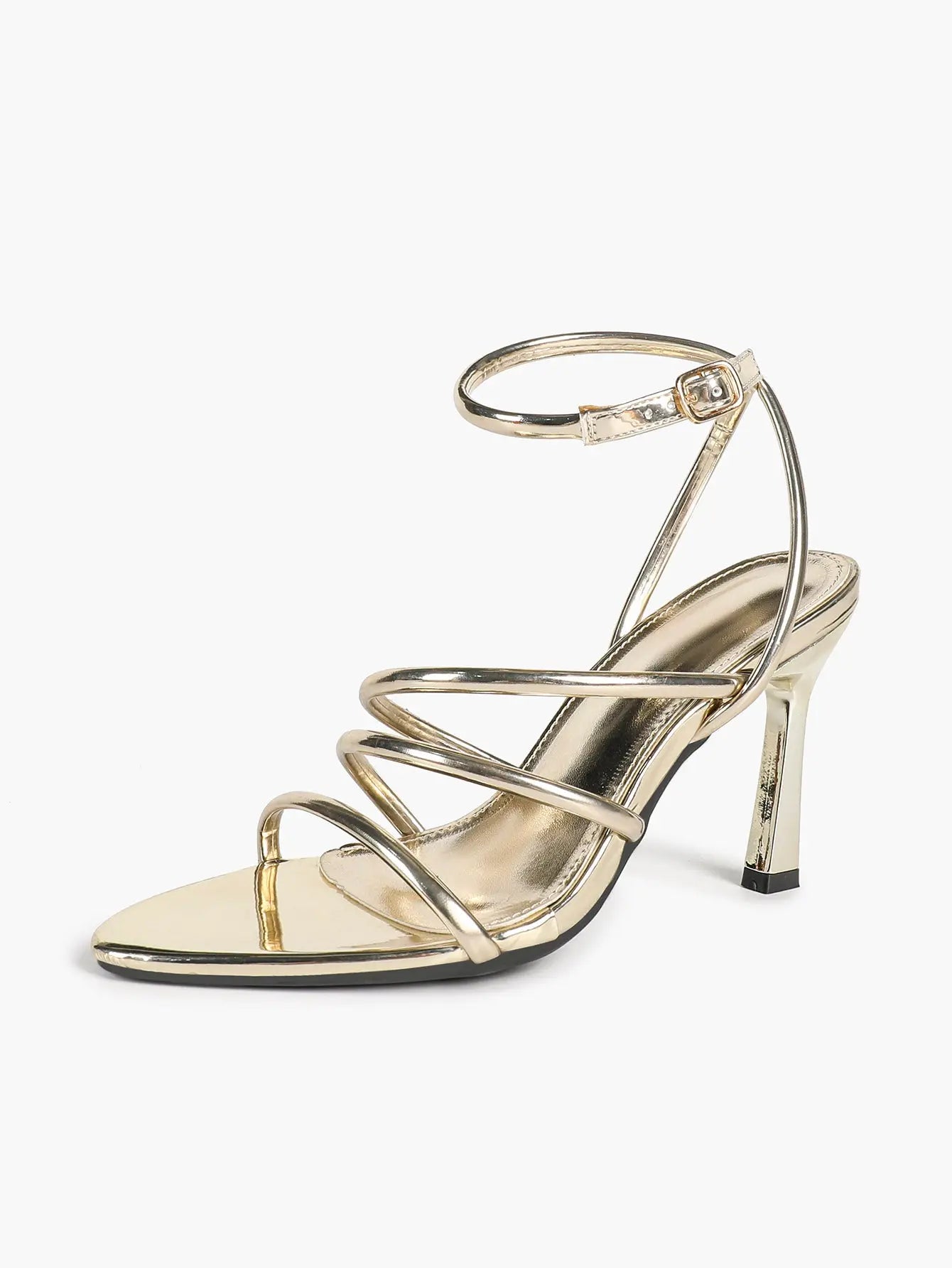 Women's Light Gold Multi-Strap High Heel Sandals Open Toe Ankle Wrap Stiletto with Buckle YISHIFAN