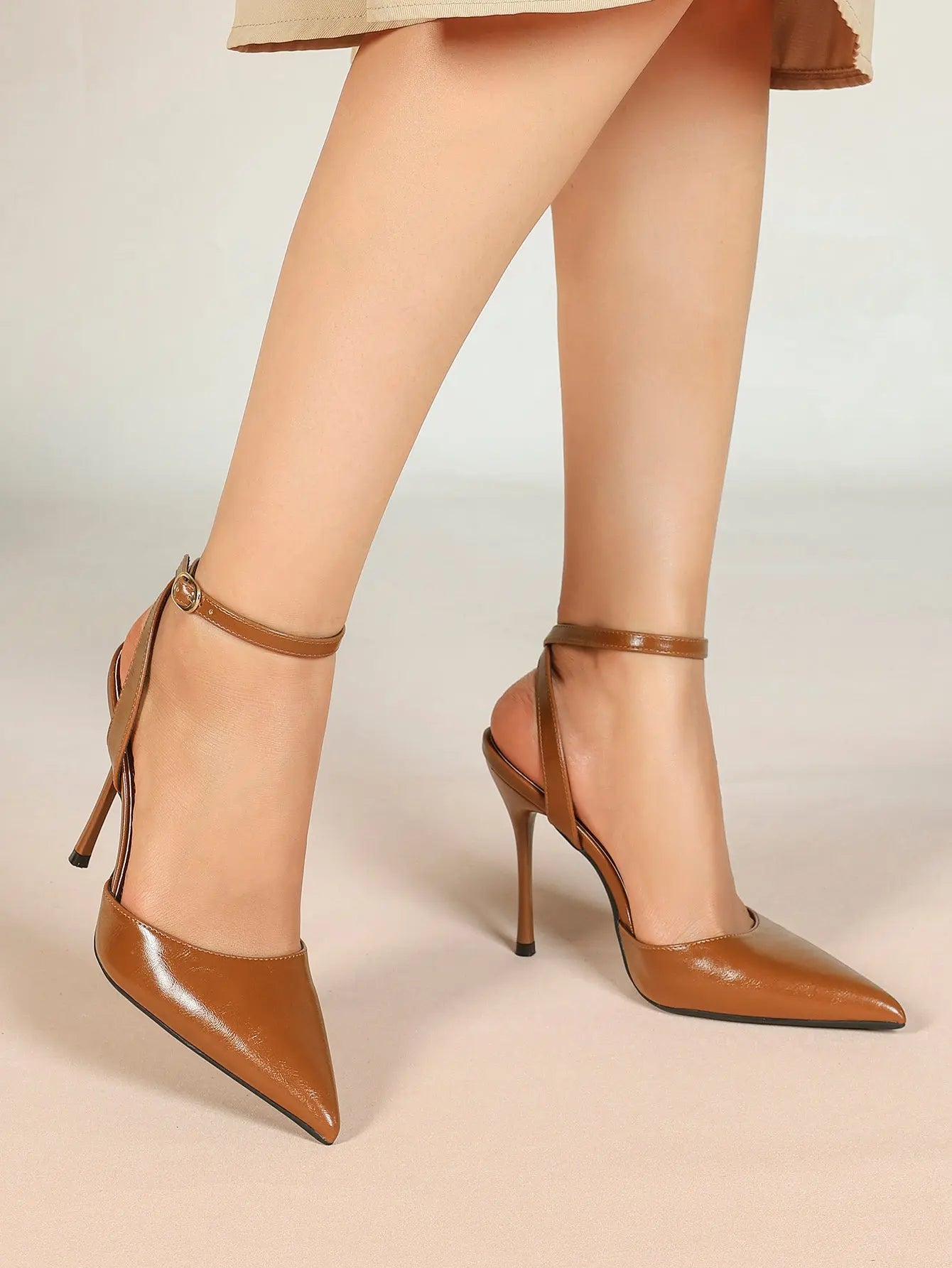Women's Leather 4.13 INCH High-Heel Stiletto Pointed Toe Slingback Stiletto Heels for Elegant Scene YISHIFAN