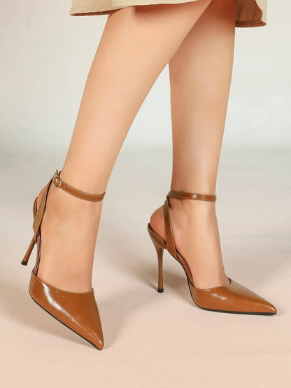 Women's Leather 4.13 INCH High-Heel Stiletto Pointed Toe Slingback Stiletto Heels for Elegant Scene YISHIFAN