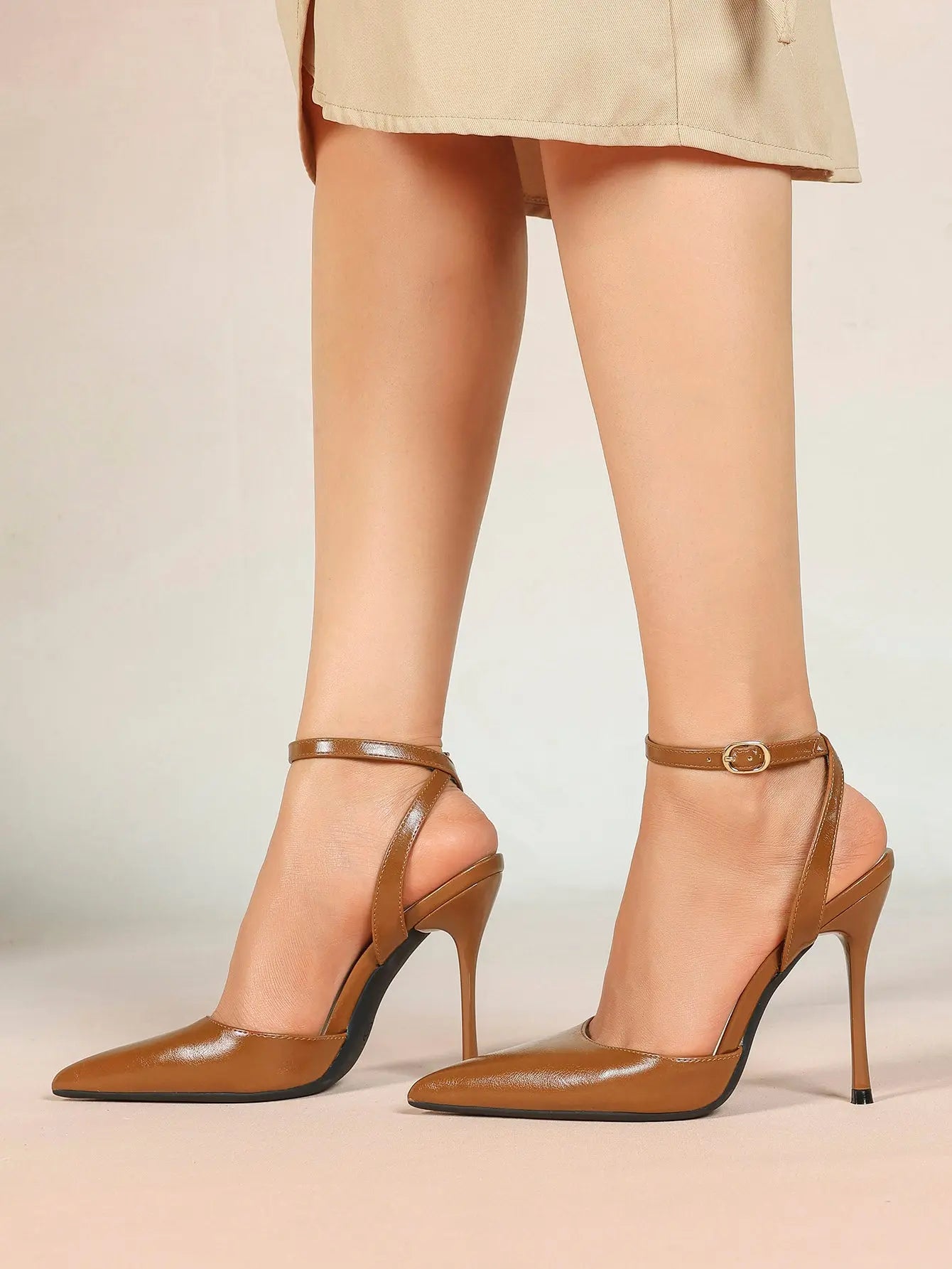 Women's Leather 4.13 INCH High-Heel Stiletto Pointed Toe Slingback Stiletto Heels for Elegant Scene YISHIFAN