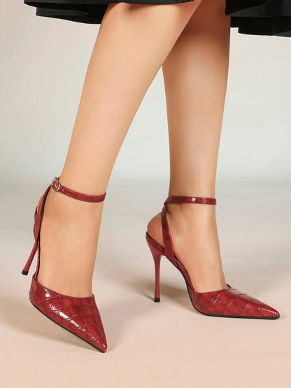 Women's Leather 4.13 INCH High-Heel Stiletto Pointed Toe Slingback Stiletto Heels for Elegant Scene YISHIFAN