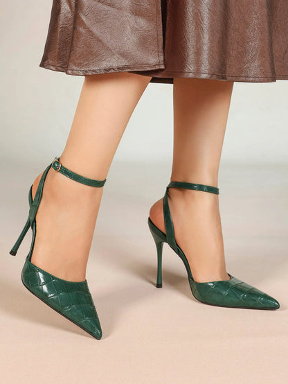 Women's Leather 4.13 INCH High-Heel Stiletto Pointed Toe Slingback Stiletto Heels for Elegant Scene YISHIFAN