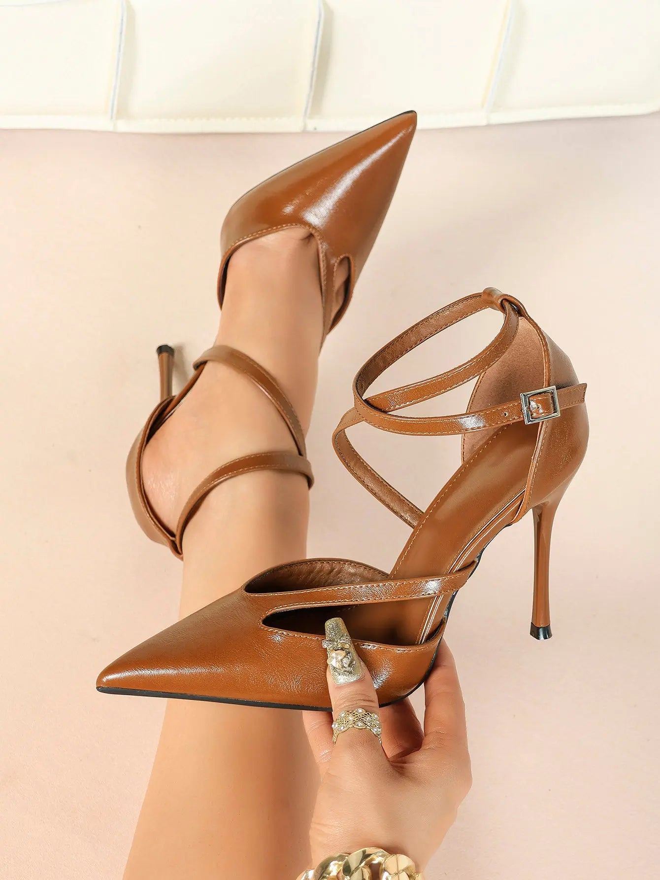 Women's Pointed Toe Stiletto High Heels Glossy Patent Leather Dress Shoes for Party Wedding Office YISHIFAN