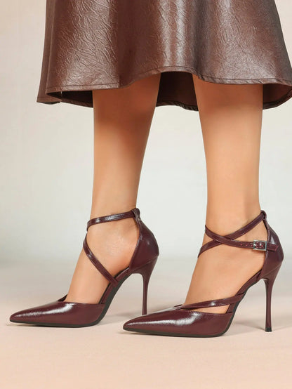 Women's Pointed Toe Stiletto High Heels Glossy Patent Leather Dress Shoes for Party Wedding Office YISHIFAN