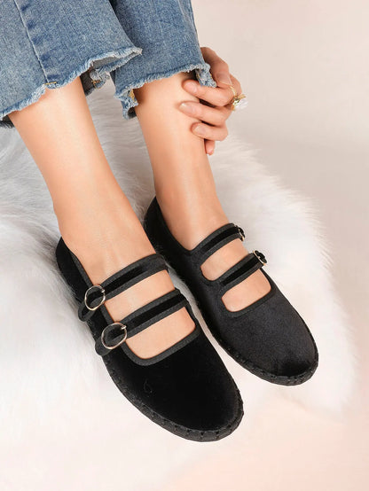 Women's Pink Suede Ballet Flats with Double Gold Buckle Cloud Comfort Insole for Casual Chic Everyday Shoes YISHIFAN