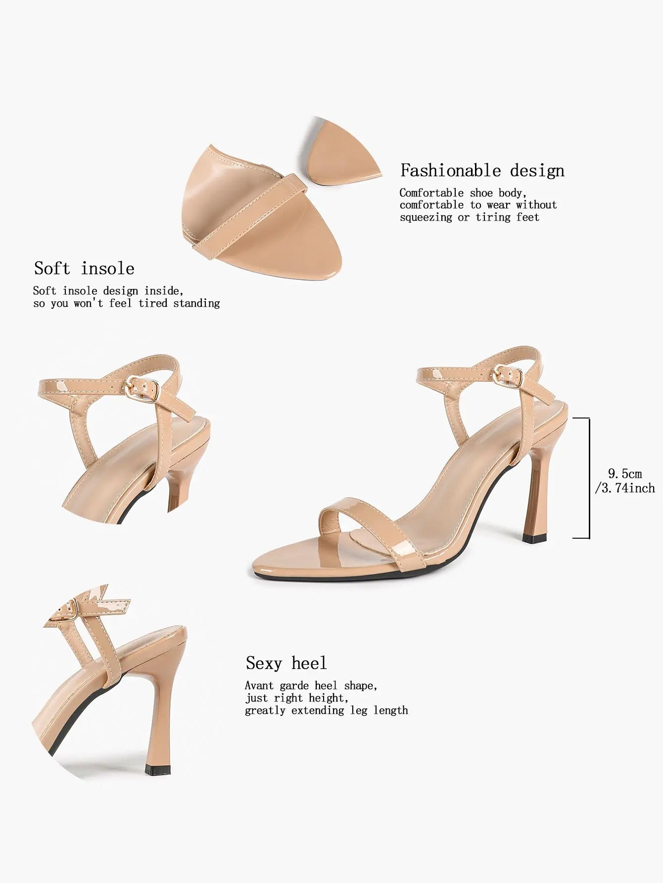 Women's Nude Patent Strappy High Heel Sandals Open Toe Slingback Stiletto with Ankle Buckle YISHIFAN