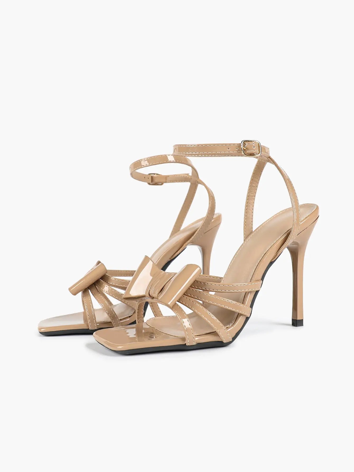 Women's Metallic Silver Open Toe Square Stiletto Sandals Galaxy Bowknot with Ankle Strap for Any Formal Scene YISHIFAN