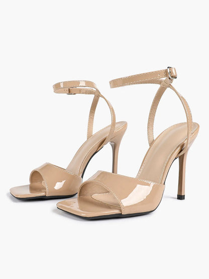 Women's Stiletto Heels 4.13 Inch Square Toe Ankle Strap Sandals Wedding Party Office Dress Shoes YISHIFAN