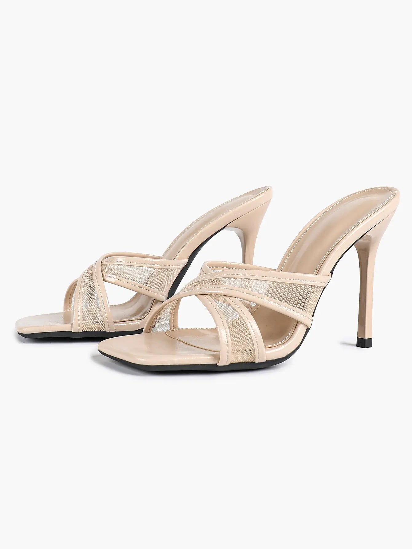 Women's Square Toe Cross Strap High Heel Sandals 3.74 Inch Sexy Stiletto Heels with Soft Insole Comfortable Mesh YISHIFAN
