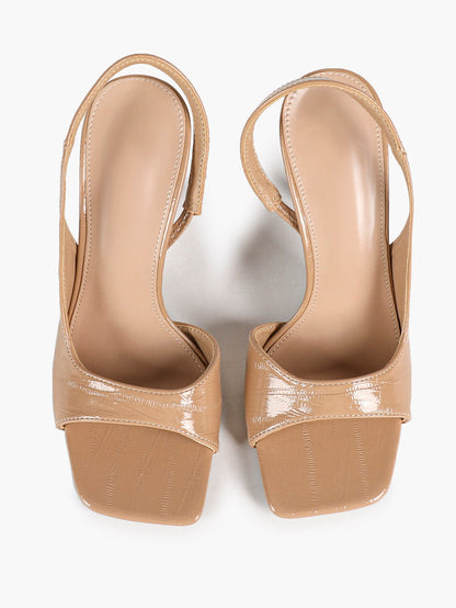 Women's Silver Metallic Open Square Toe Stiletto Slingback Sandals Single Band Party Club Shoes