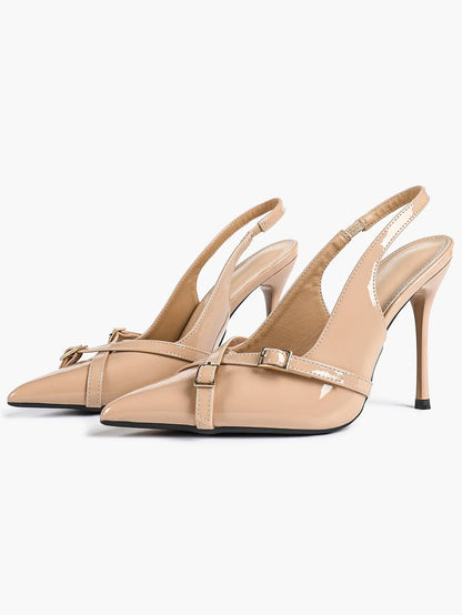 Women's Wine Red Patent Leather High-Heel Pointed Toe Ankle Strap Stiletto Heels Wedding Party Dress Shoes YISHIFAN
