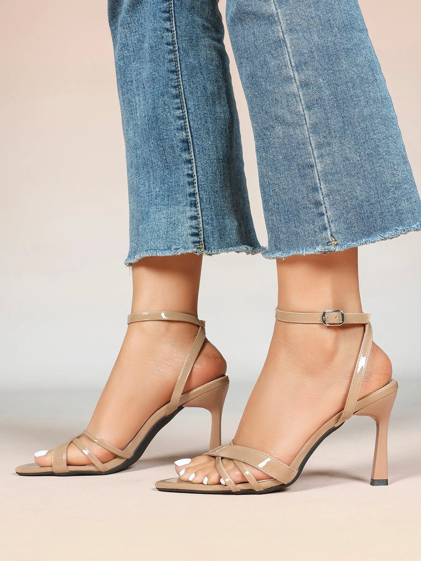Brown Leather High-Heel Sandals  Cross Strap Stiletto Heels Wedding Party Dress Shoes YISHIFAN