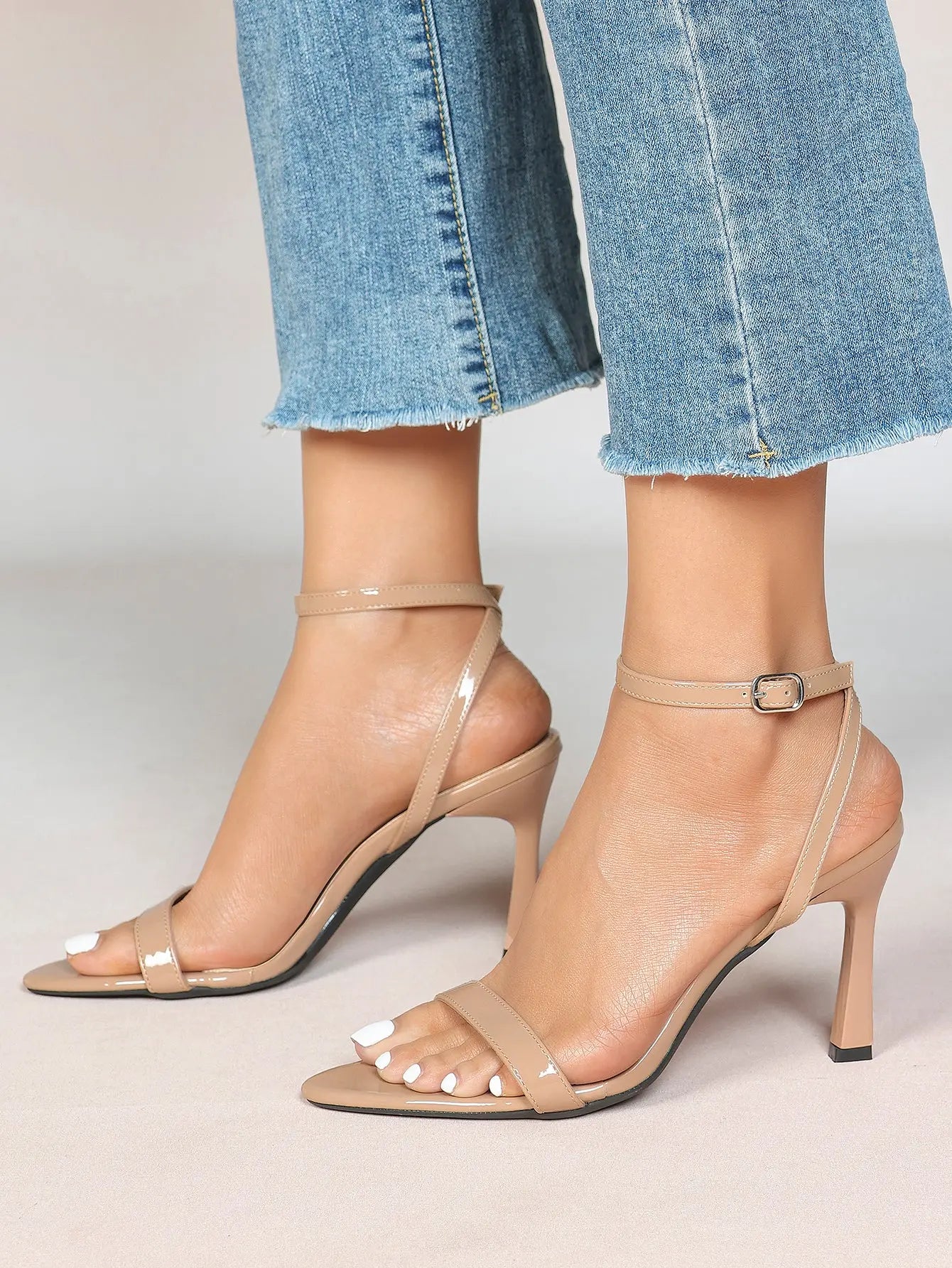 Women Leather High-Heel Sandals Pointed Toe Open Back Stiletto Heels Office Dress Shoes YISHIFAN
