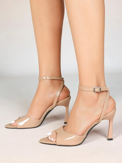 Women Leather High-Heel Sandals Peep-Toe Stiletto Heels Wedding Party Evening Dress Shoes YISHIFAN
