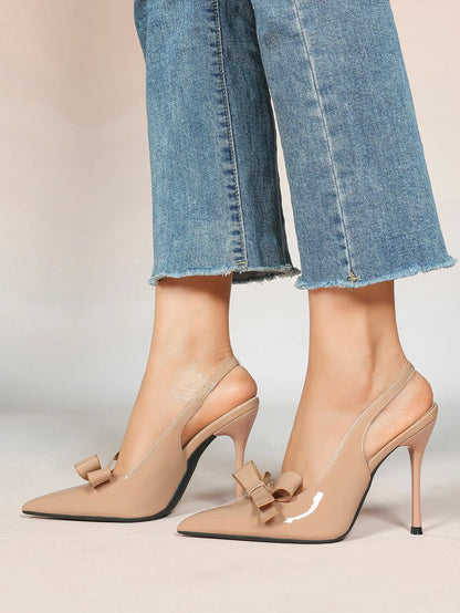 Women's Leather Bowknot High-Heel Closed Toe Pointed Toe Slingback Stiletto Heels Top-quality Shoes YISHIFAN