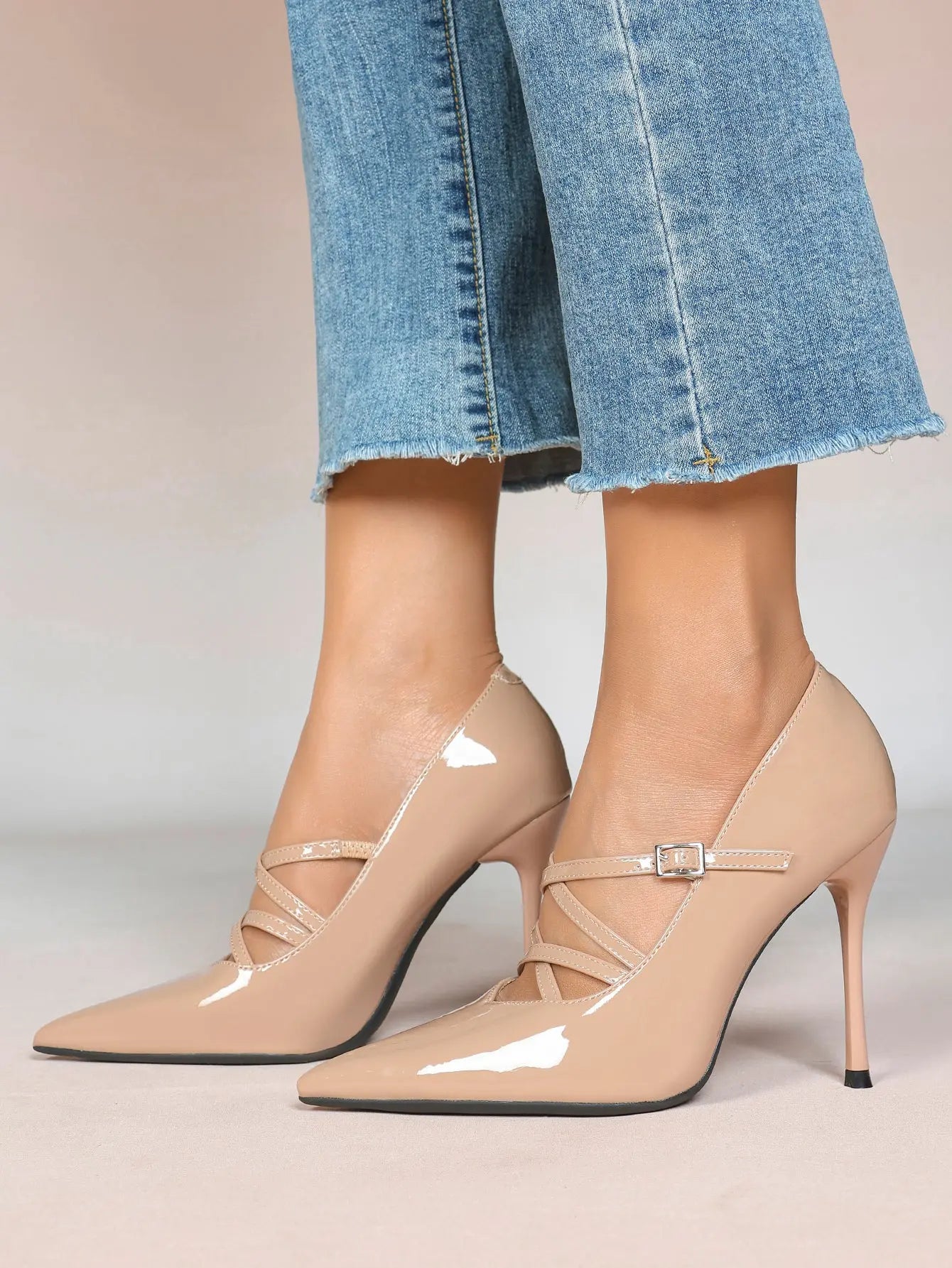 Burgundy Leather Stiletto Heels Sharp Pointed Toe Cross Strap Pump 4.13 INCH for Party Wedding Shoes YISHIFAN